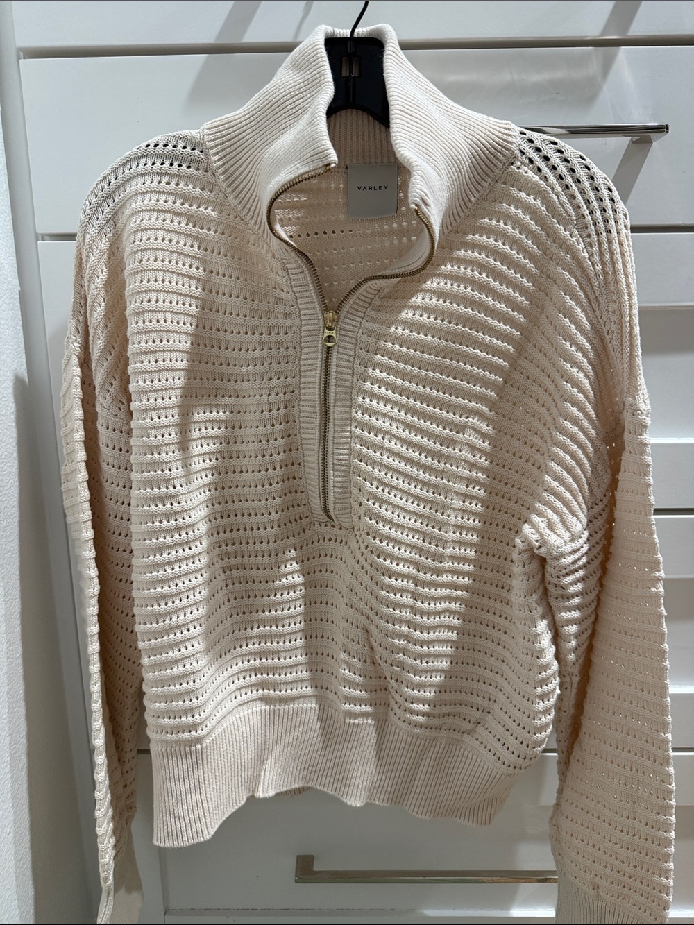Varley Cream Open-Weave Half-Zip Pullover